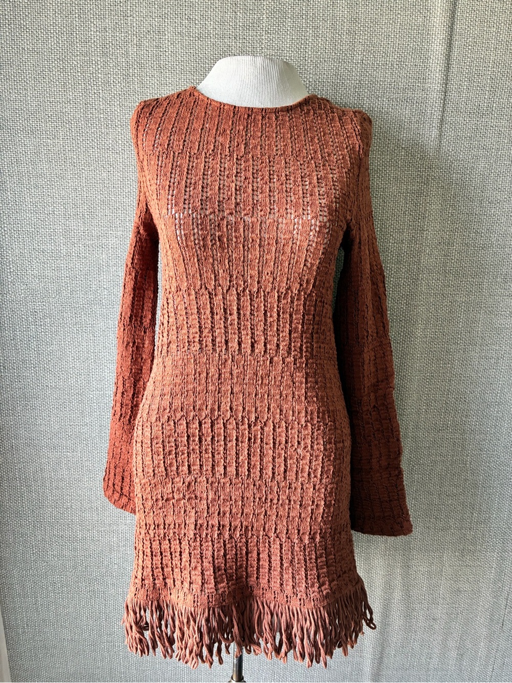 Anthropologie Rust Fringe Knit Tunic